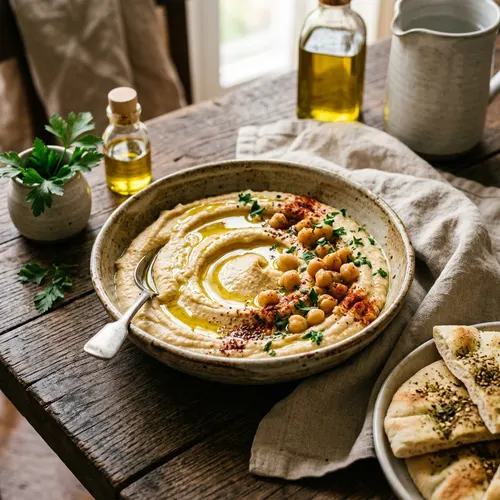 Creamy hummus with olive oil